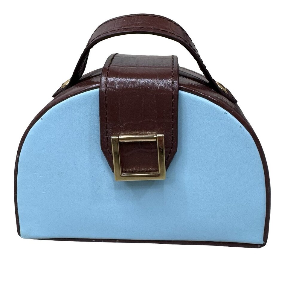 Bey-Berk Jewelry Box Travel Leather Case Mini Purse Necklace Rings Vacation Blue